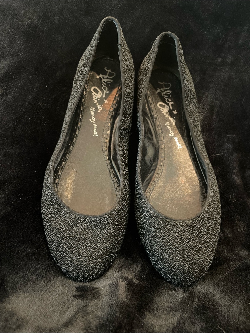 Alice + Olivia Black Textured Bead Ballet Flats